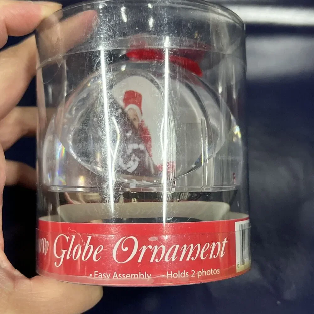 Light Up Photo Snow Globe Ornament Holds Two Photos‎ VTG New -D5